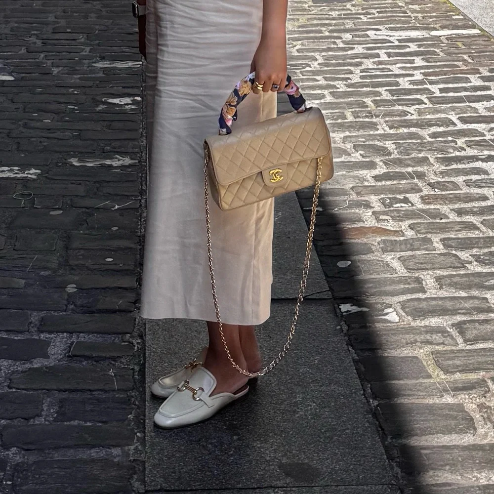 Vintage 24k gold & beige Chanel top handle crossbody - Picture 3 of 15